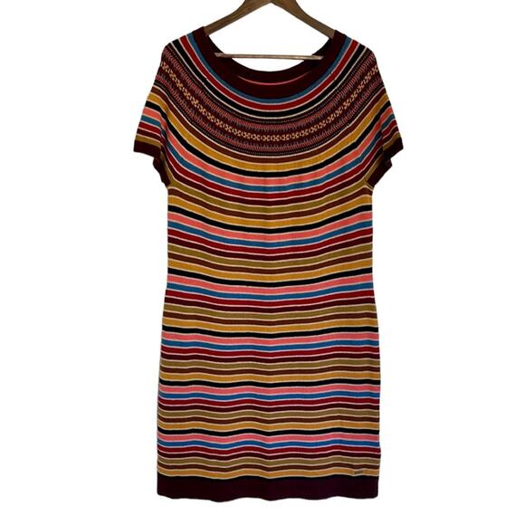 Tommy Hilfiger Fair Isle Alpaca Wool Blend Striped Short Sleeve Sweater Dress XL - Picture 2 of 11
